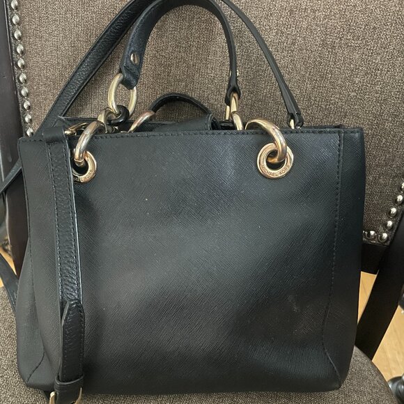 Michael Kors Small Cynthia Satchel Crossbody Black Leather - Picture 3 of 11